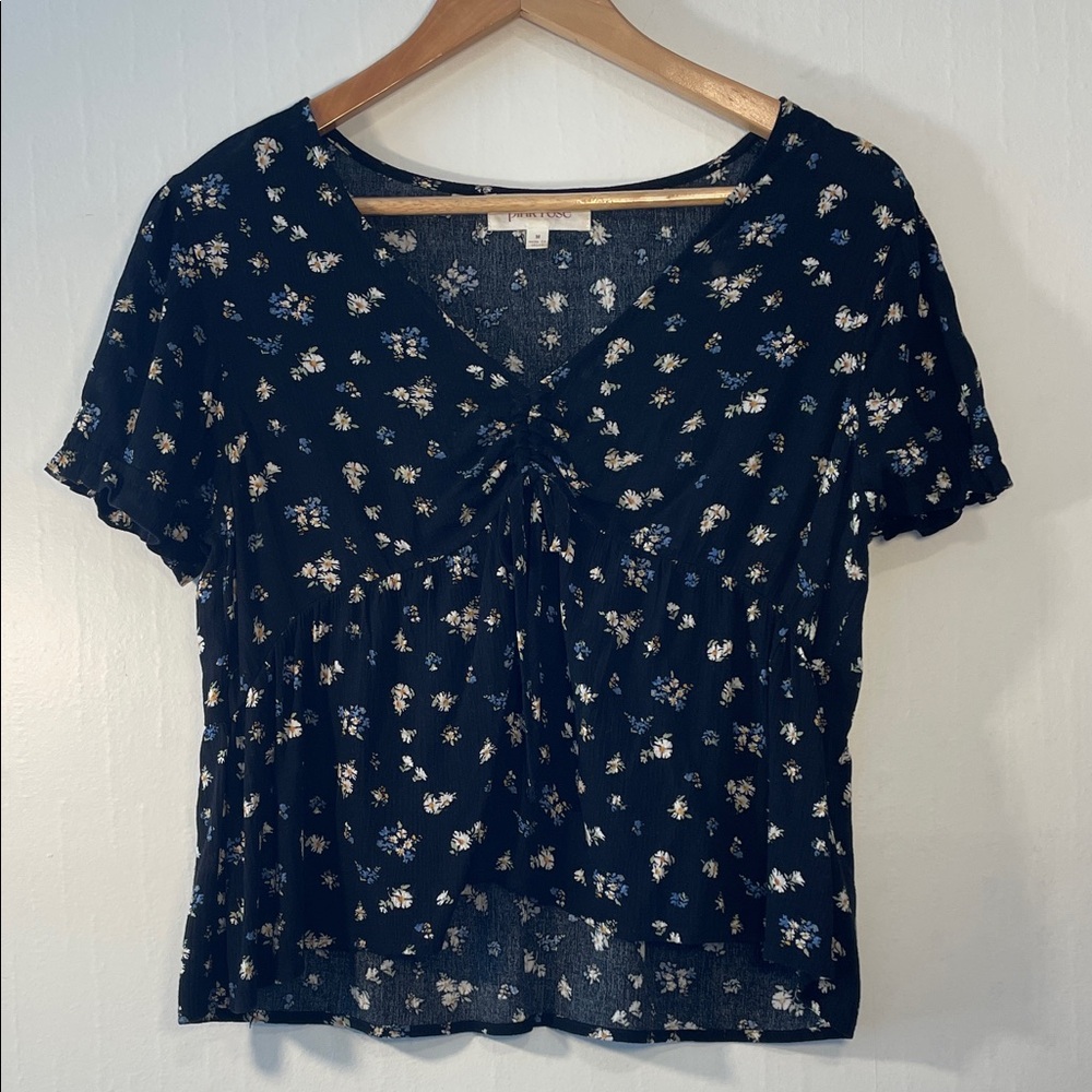 Pink Rose Black Floral Blouse‎